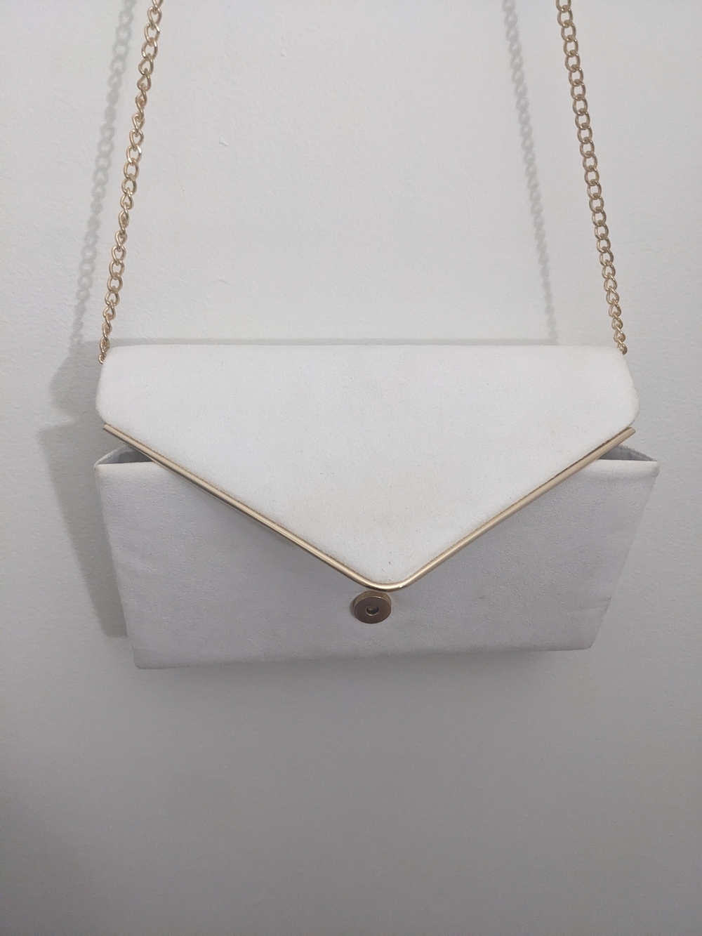 White Envelope Clutch with Gold Chain